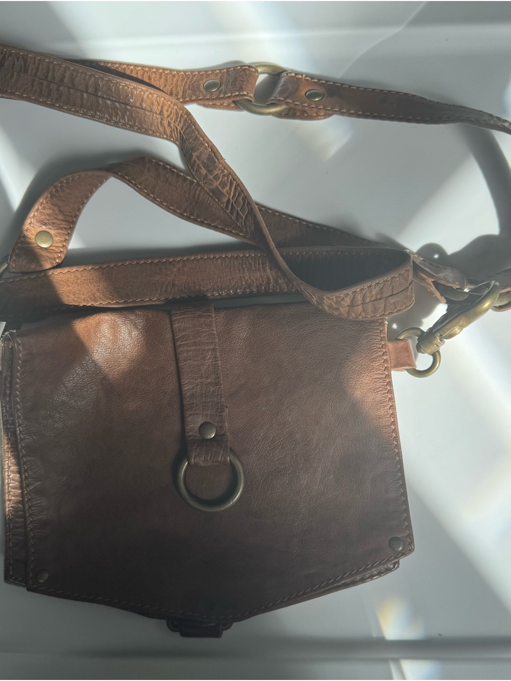 Alternative Apparel Brown Leather Crossbody with Ring Detail